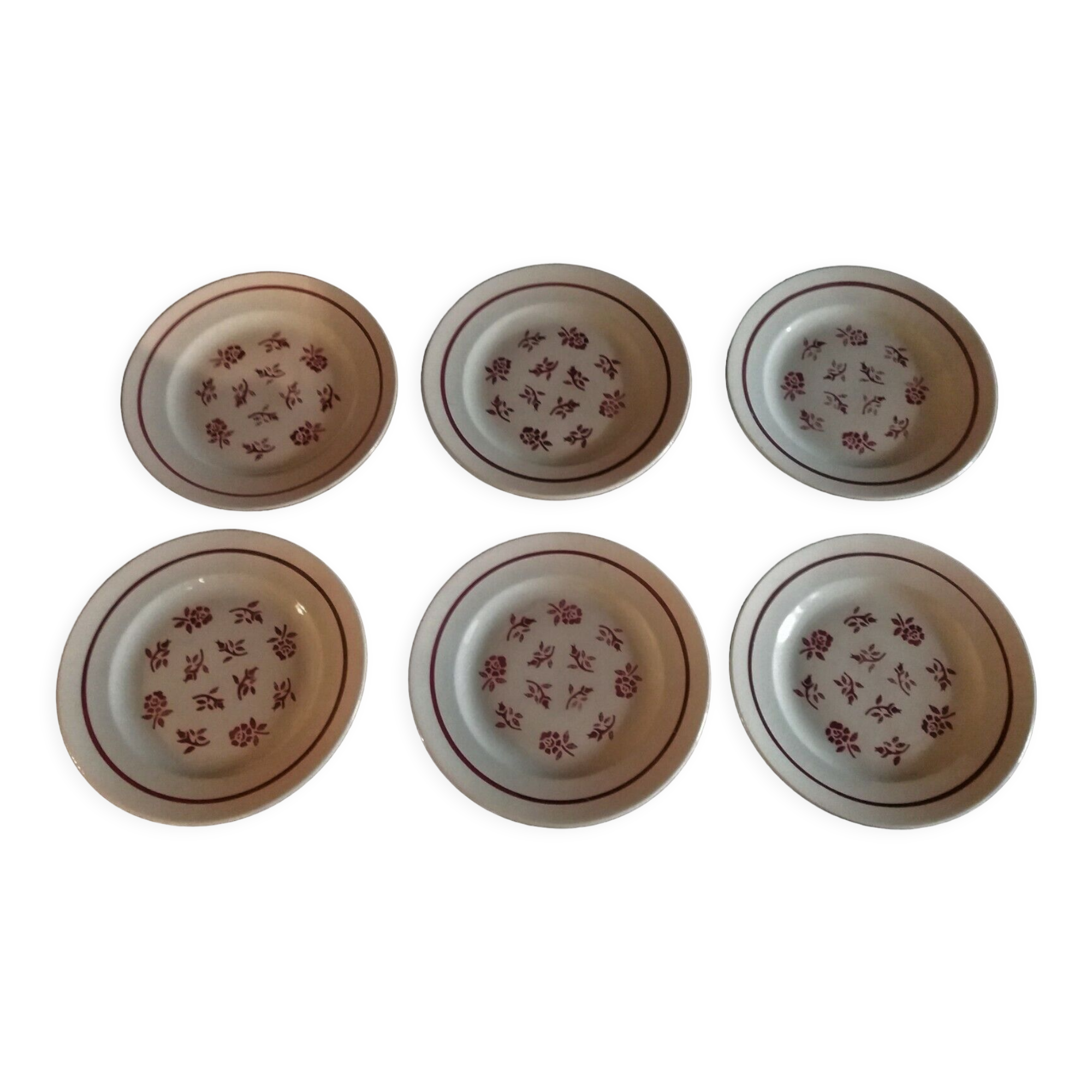 Series of six Pexonne earthenware dessert plates model Algiers