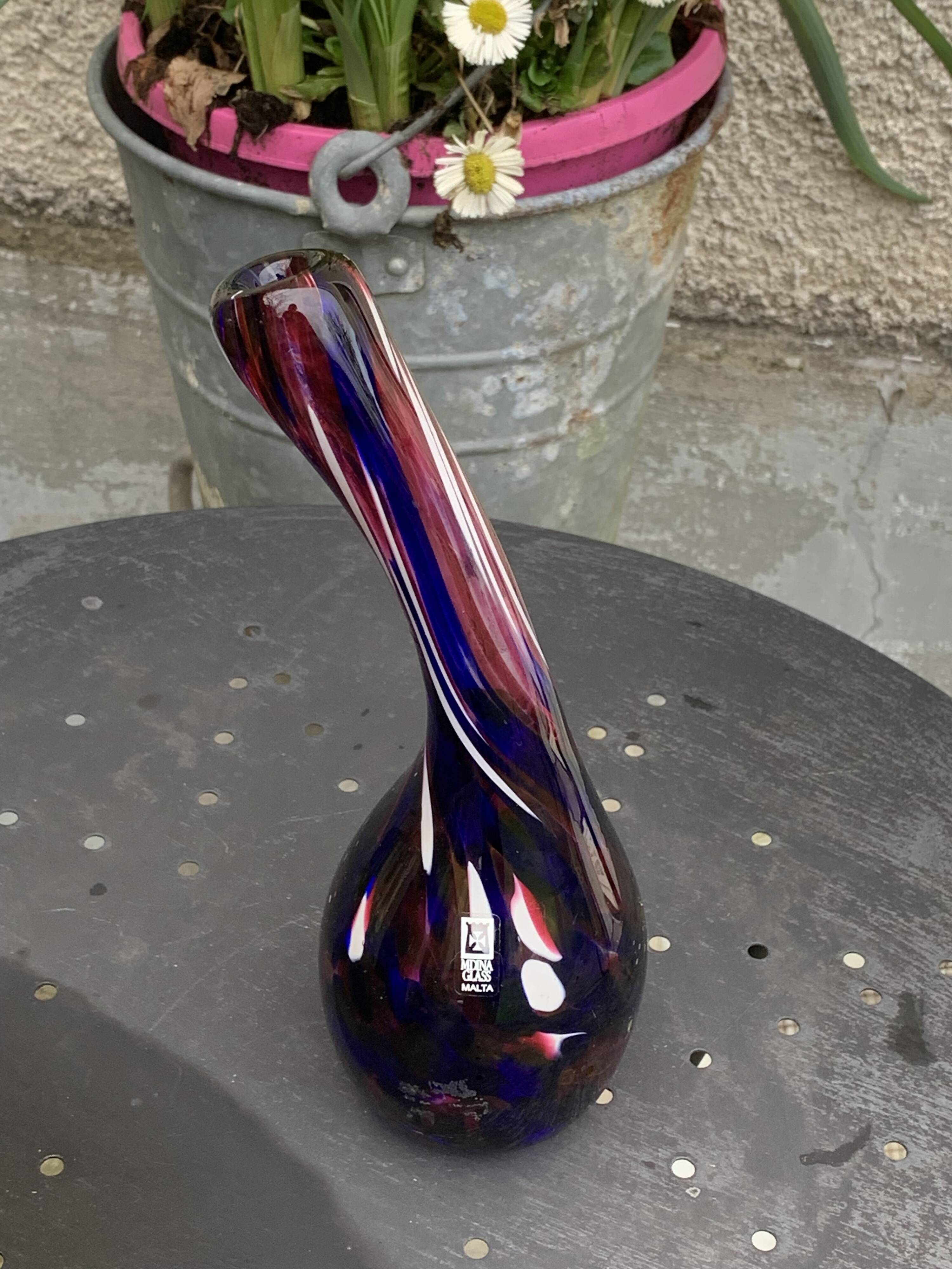 vase, blown glass soliflore, numbered 04, signed MDINA GLASS MALTA, vintage