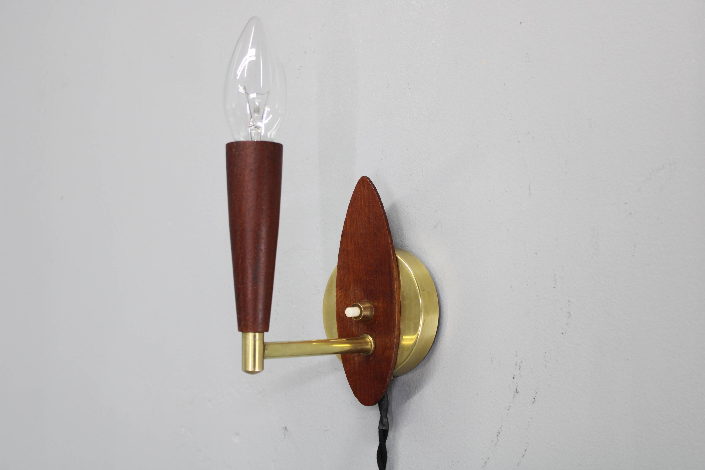 Mid-century Danish teak and brass wall lights, pair, 1960s