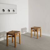 Pair of French Mid Century Wooden by Meribel Stools Charlotte Perriand 1960