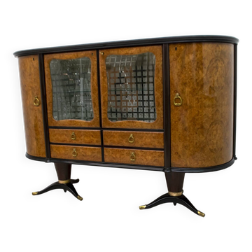 Meuble bar Paolo Buffa en acajou et noyer italien moderne du milieu du siècle, années 50