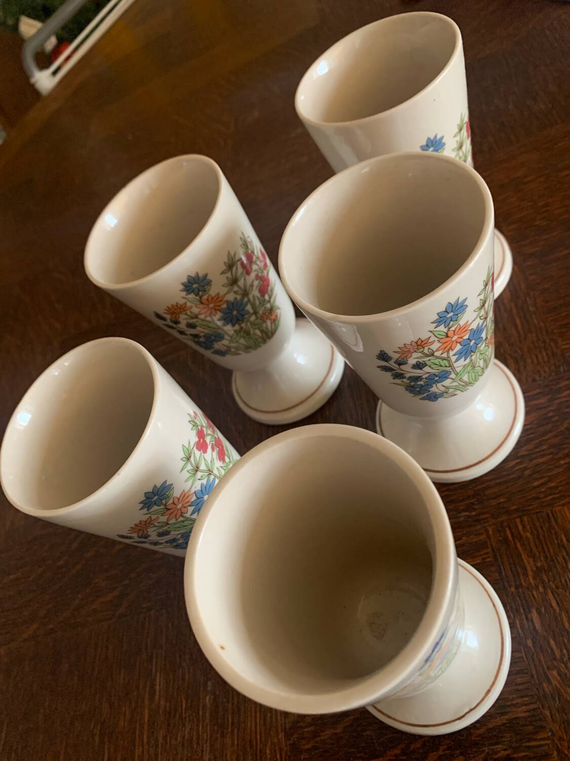 Lot De 6 Mazagrans Vintage En Grès, Décor Fleuri, Fabrication Française