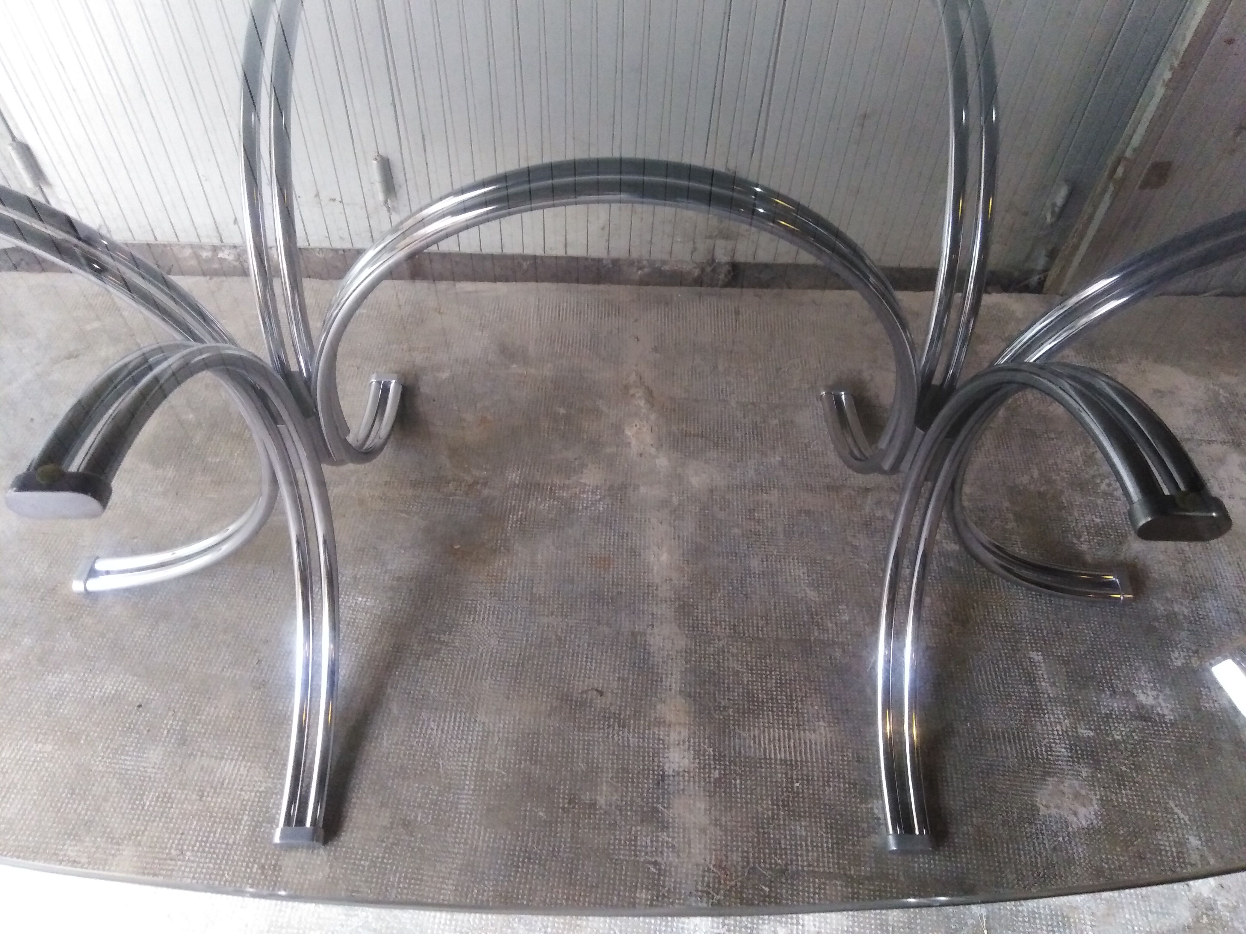 Large table Roche Bobois 1970 glass and chrome 8 pers