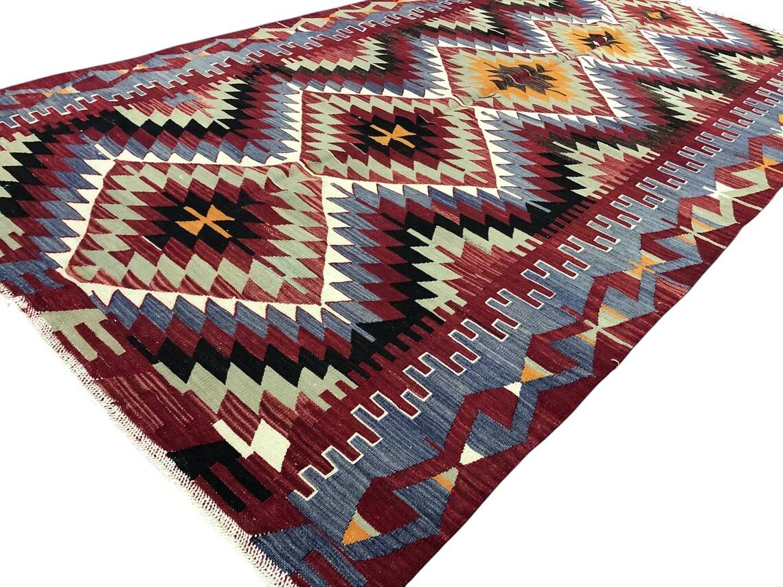 Oushak Geometric Wool Kilim Rug