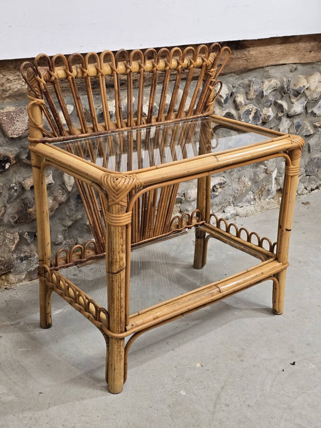 Rattan and glass side table 1960