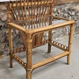 Table d'appoint en rotin et verre 1960