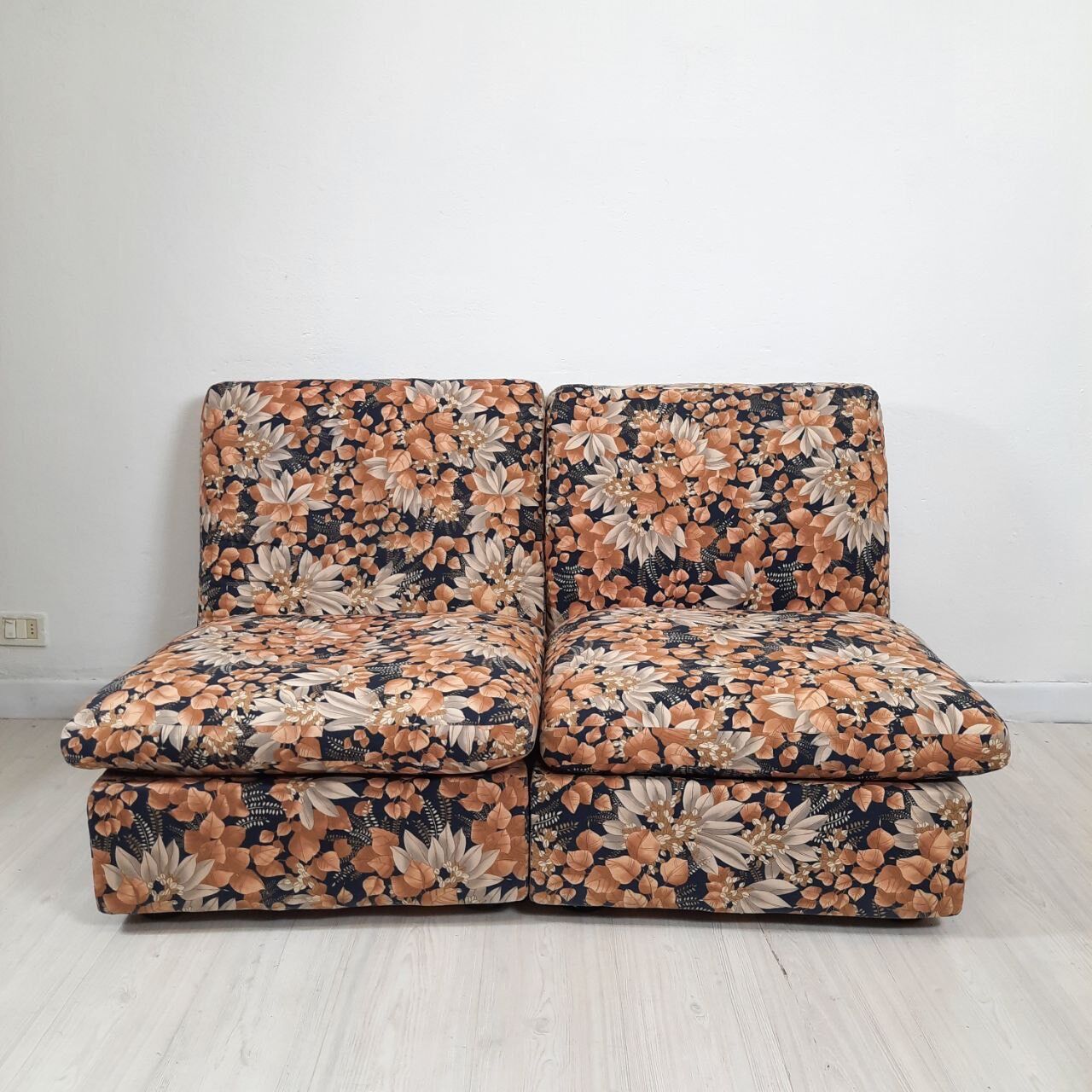 Modular sofa / Pair Armchairs - Fabric leaves - Vintage - Bonacina