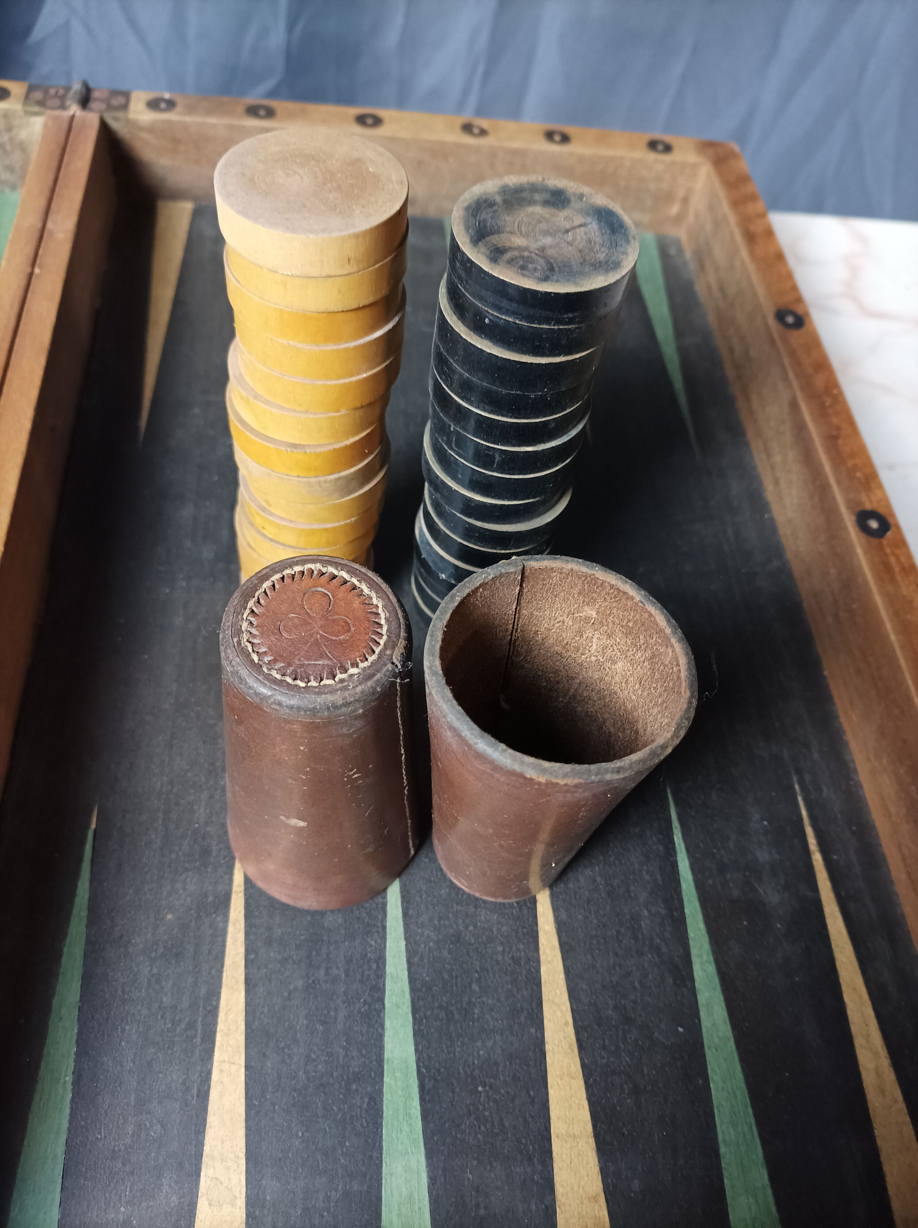 Backgammon game old wooden board game