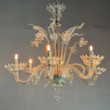 Venetian Chandelier in Colorless Murano Glass, 6 Light Arms Circa 1930