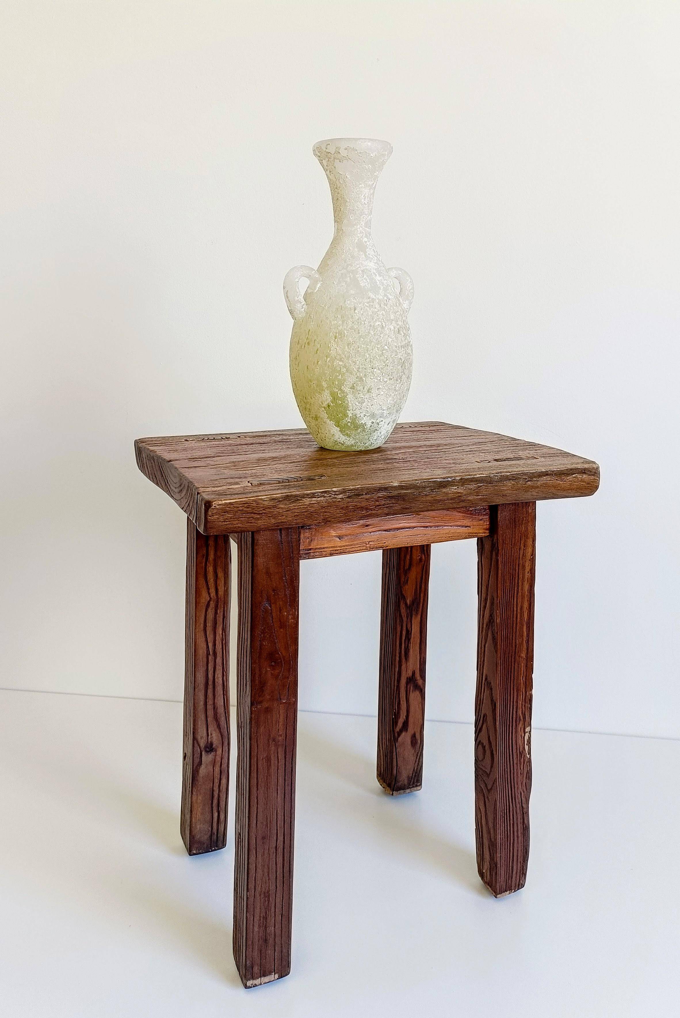 Spanish Baroque Oak Side Table or Stool, Wabi-Sabi Style, 18th C.