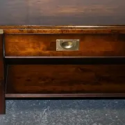 Vintage Military Campaign Coffee Table in Brass and Hardwood with Drawers