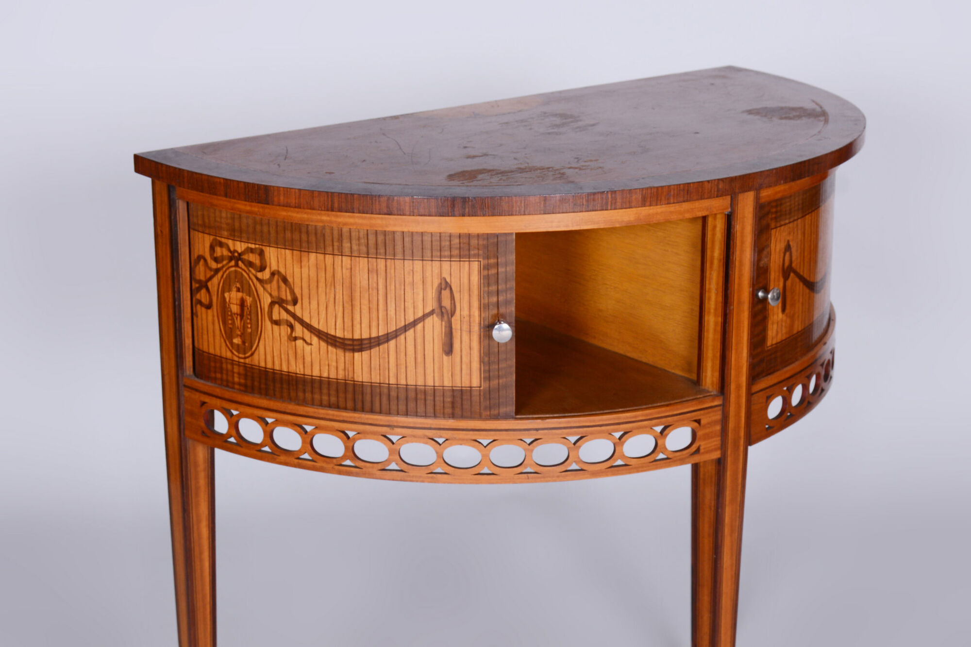 Restored Biedermeier Side Table, Walnut, Maple, Unique Marquetry, France, 1850s