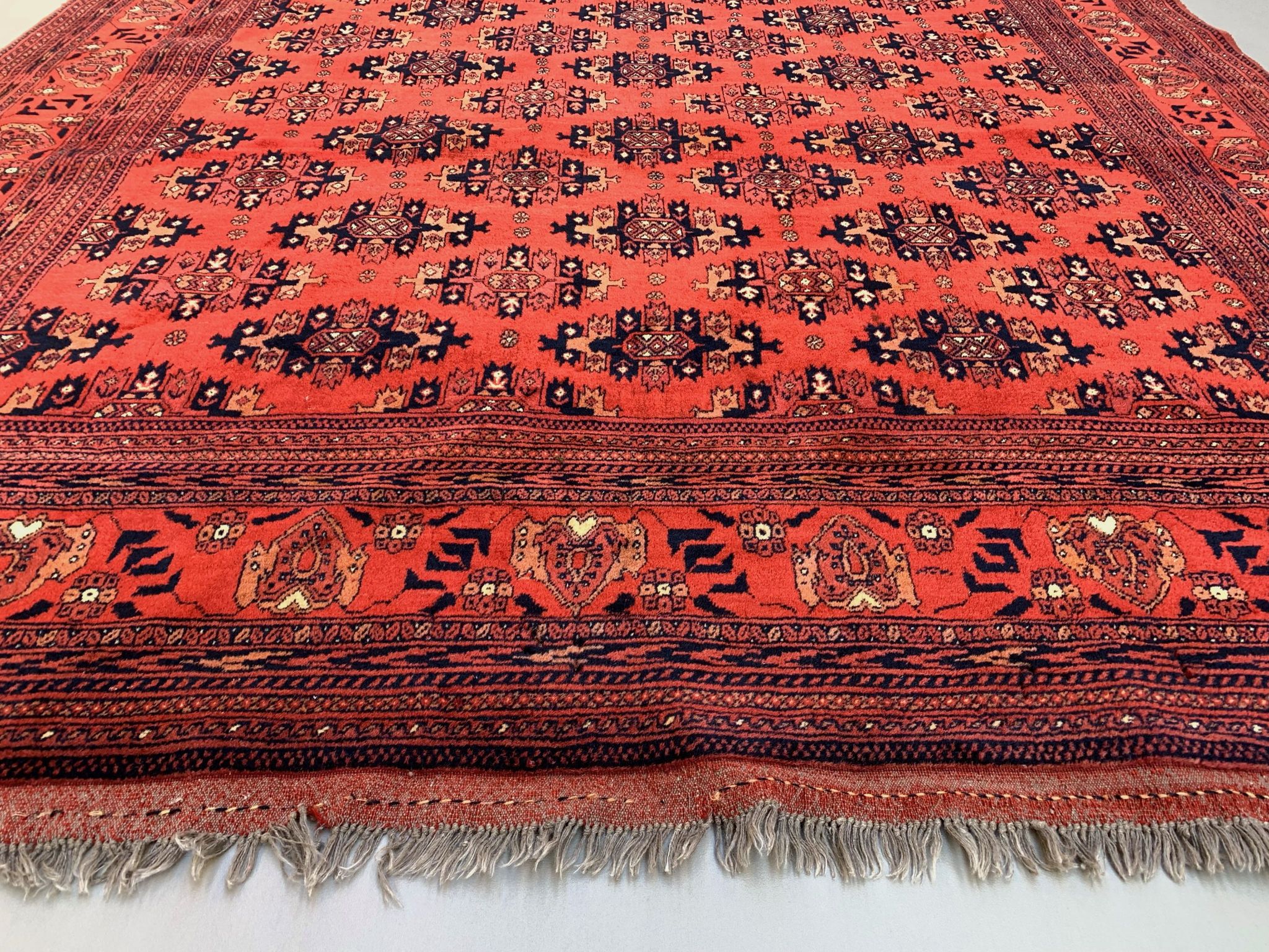Vintage Afghan Turkoman Khalmohammadi Rug 284x213 cm, Red, Black Tribal Large