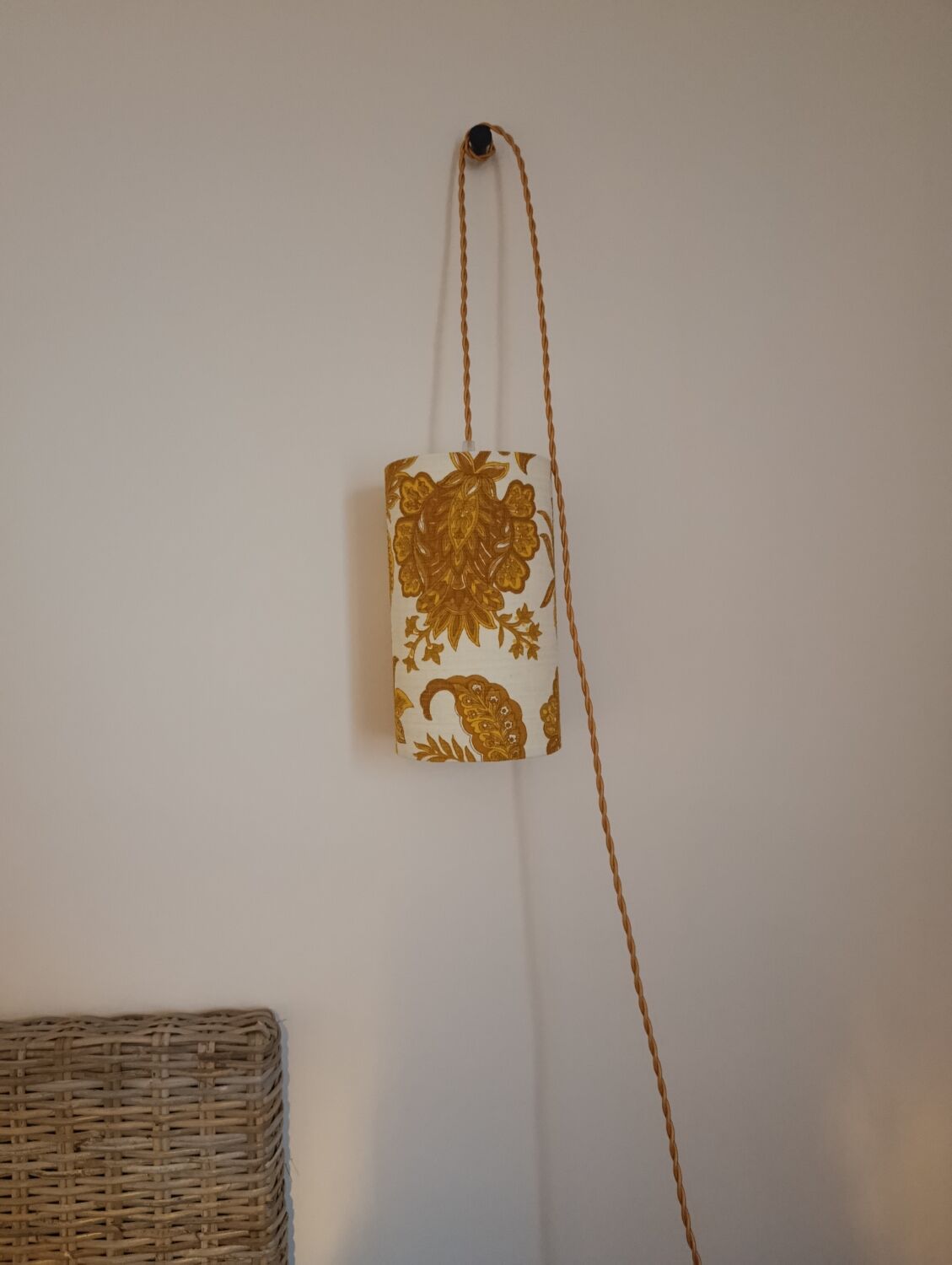 Suspension, nomadic fabric lampshade in vintage yellow floral.