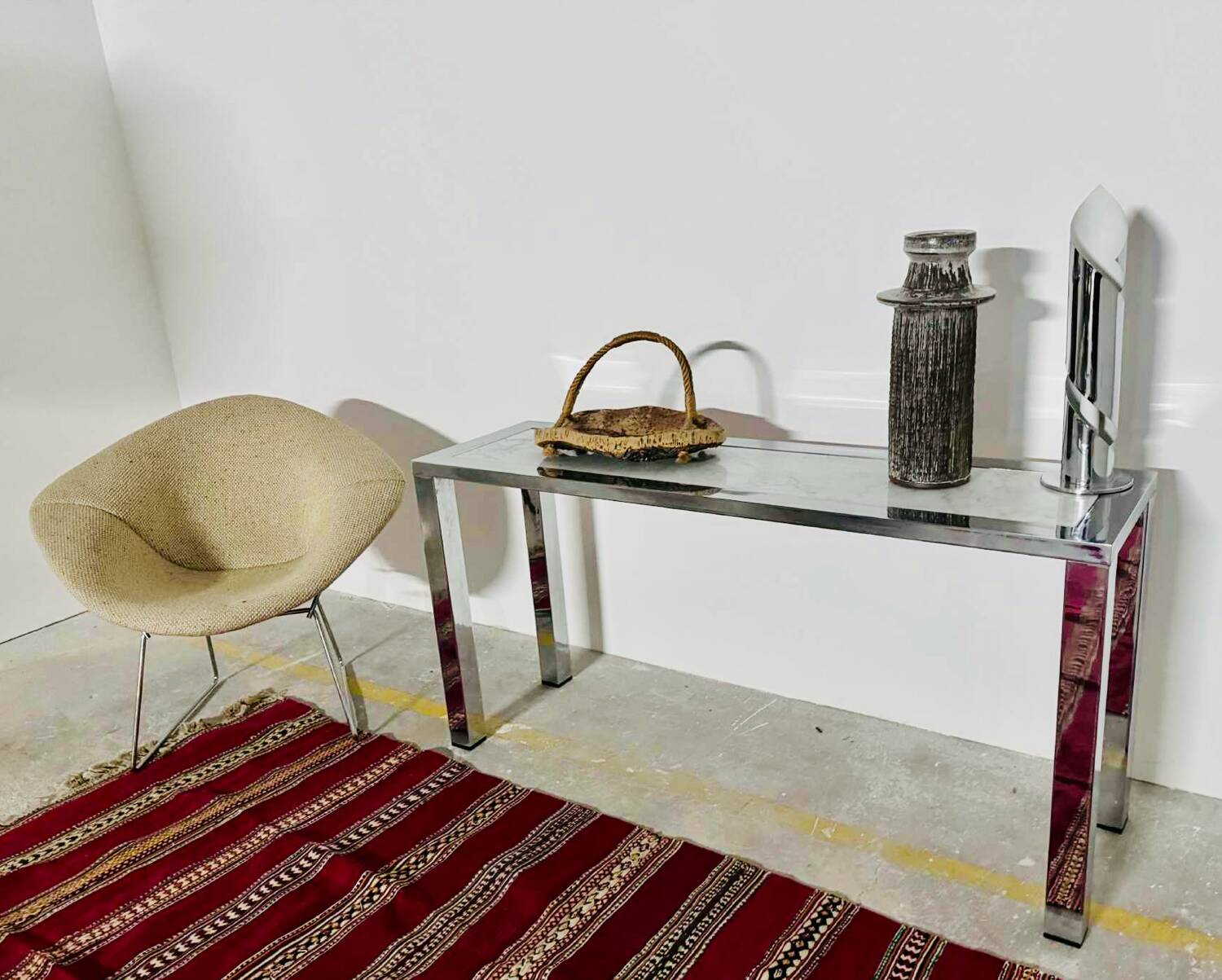 Seventies console structure chrome white marble top