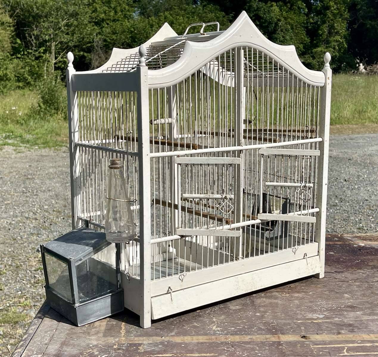 1950s wooden and metal birdcage with period accessories