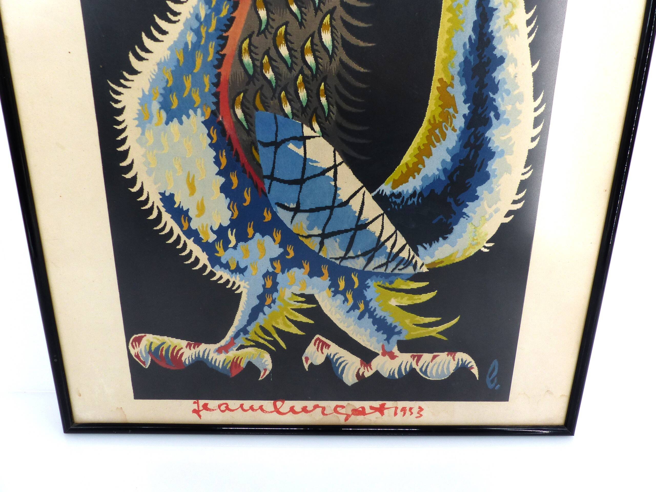 Original hand-signed lithograph, Jean Lurçat, "Stylized Rooster", 1953