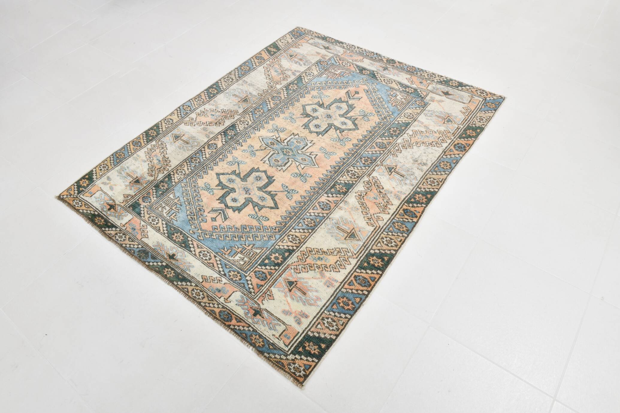 4x5 Green & Blue Small Persian Rug, 130x165Cm