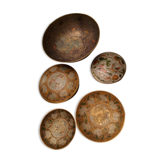 Set of 5 hand-enamelled copper pieces signed Olivier saint honoré make in India
