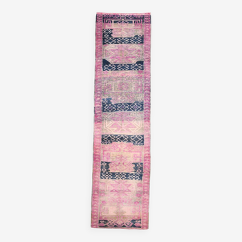 3x11 Rug For Hallway Blue & Pink Vintage Runner Rug, 88x339cm