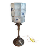 Bedside lamp mother-of-pearl blue star base bronze brass