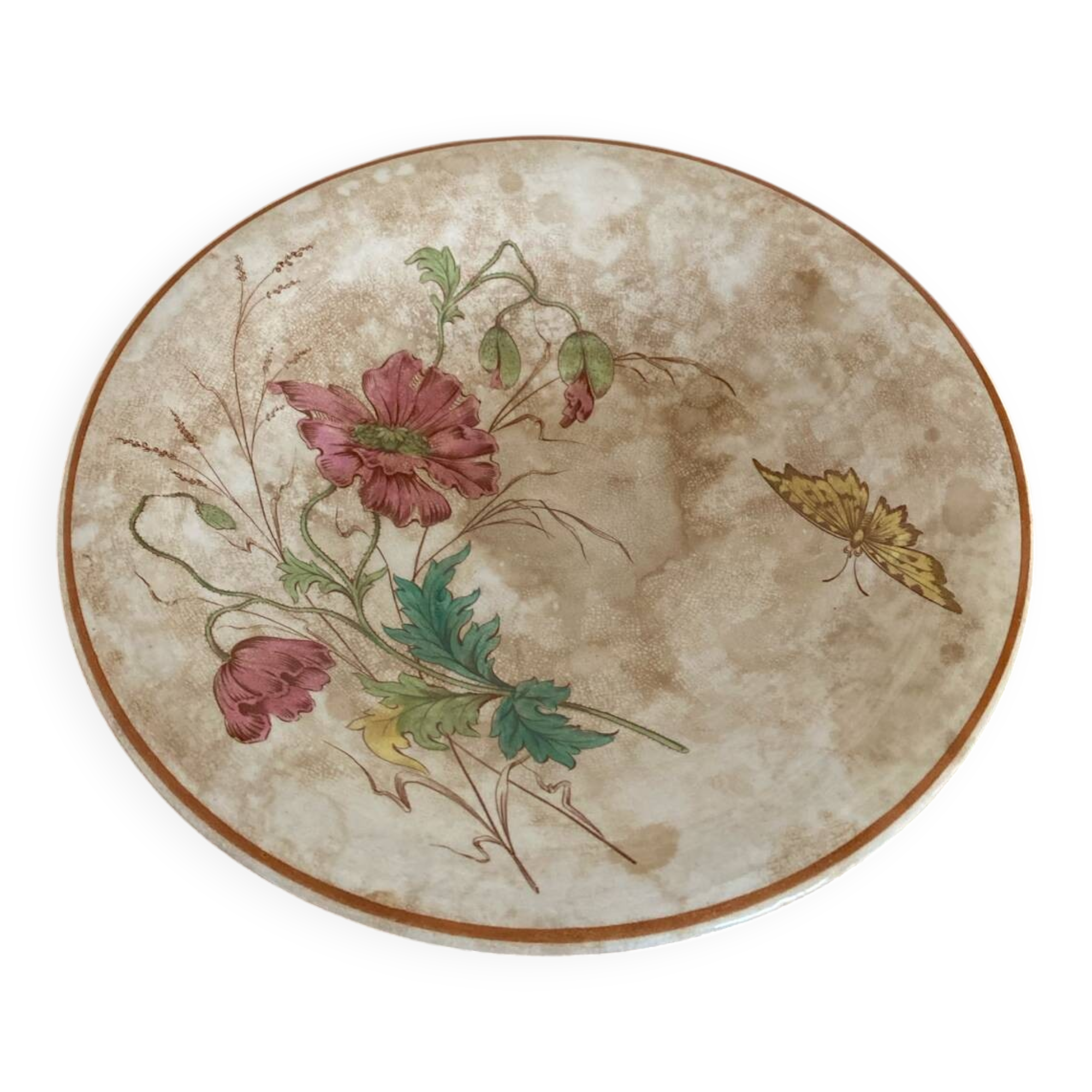 Luneville KG compote dish with poppy and butterfly design.