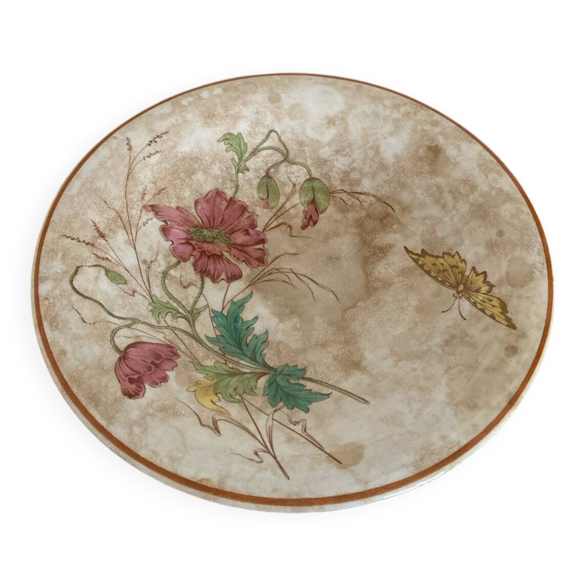 Luneville KG compote dish with poppy and butterfly design.