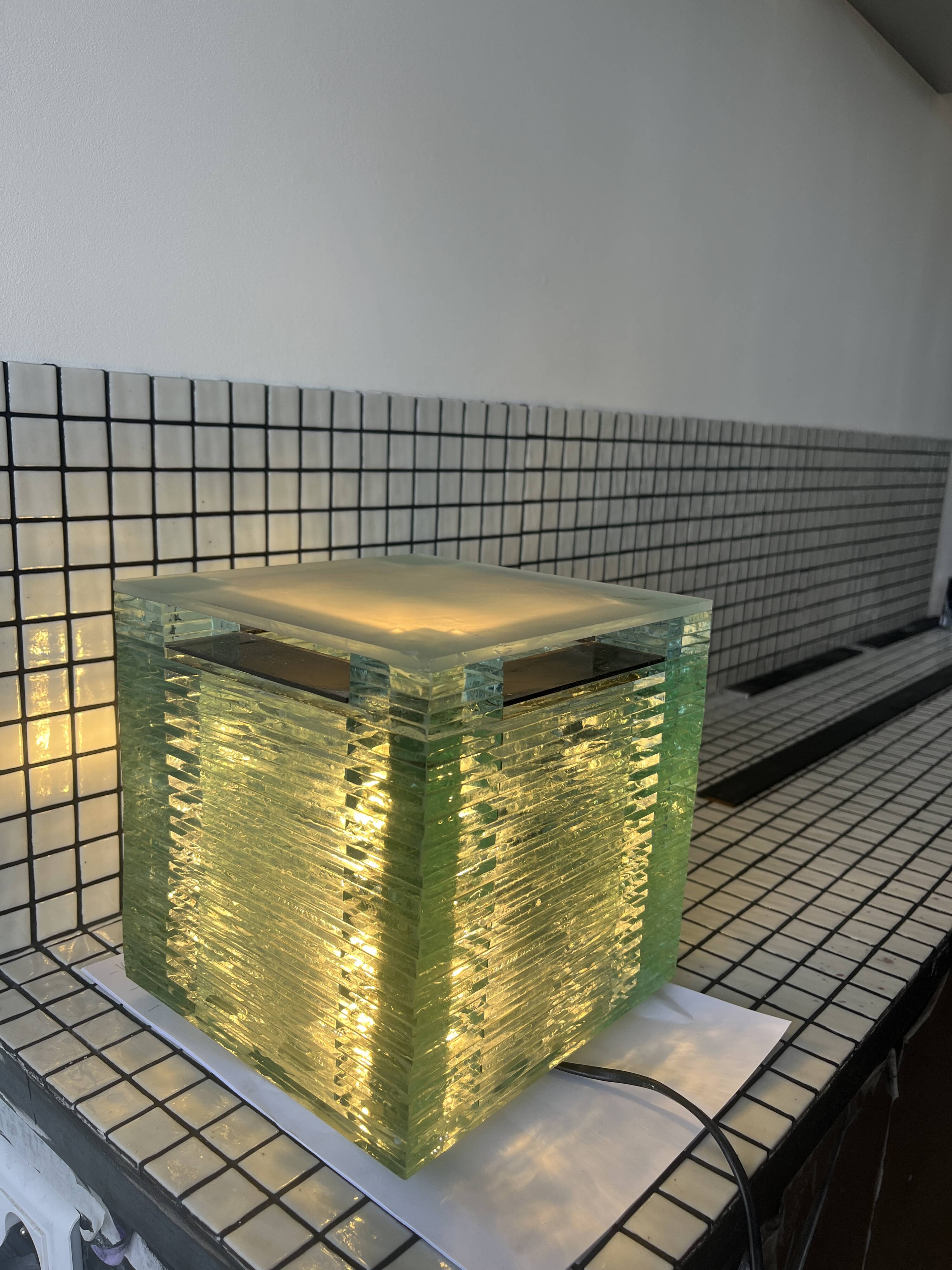 Stacked solid glass lamp