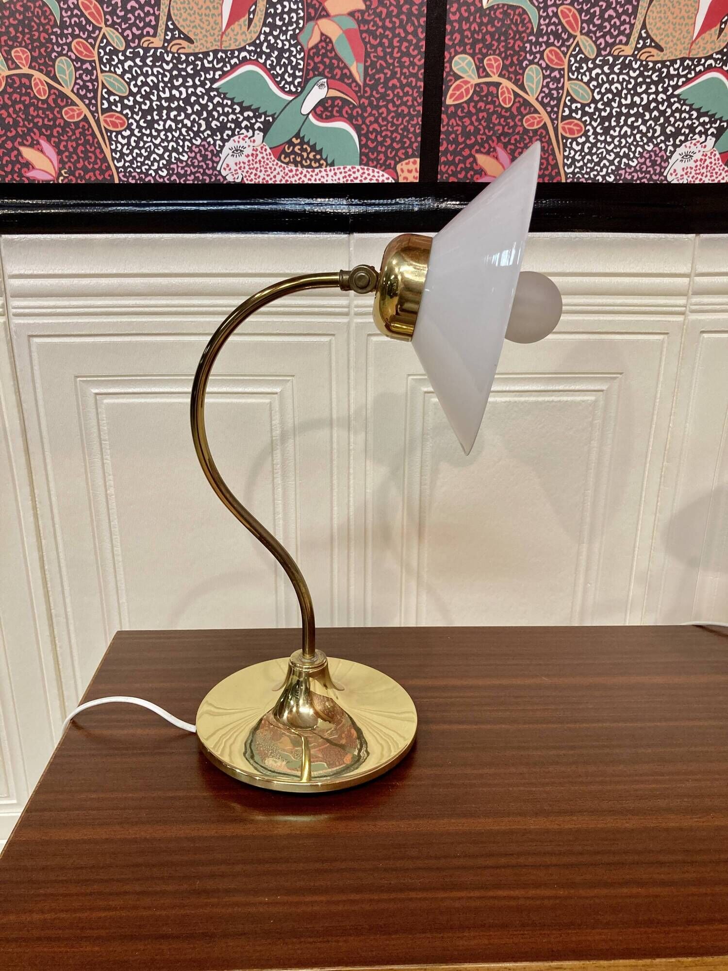 Pair of glass and metal lamps, Scandinavian design, 1960s.
