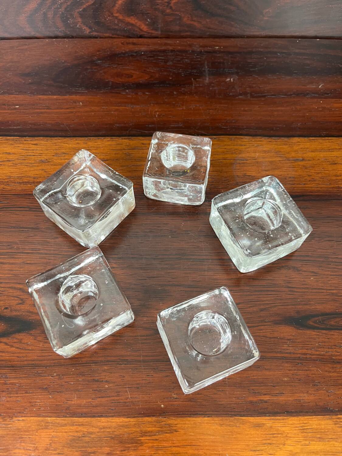 5 molded glass ice cube candle holders