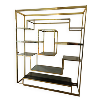 Brass and smoked glass shelf