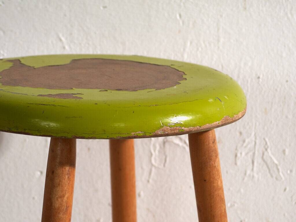 Antique wooden stool with a round seat – Central Europe, circa 1950