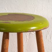 Antique wooden stool with a round seat – Central Europe, circa 1950