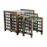 Vintage nesting tables in bamboo with glass top by Gallotti & Radice, 1970, set of 3.