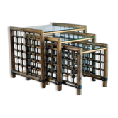 Vintage nesting tables in bamboo with glass top by Gallotti & Radice, 1970, set of 3.