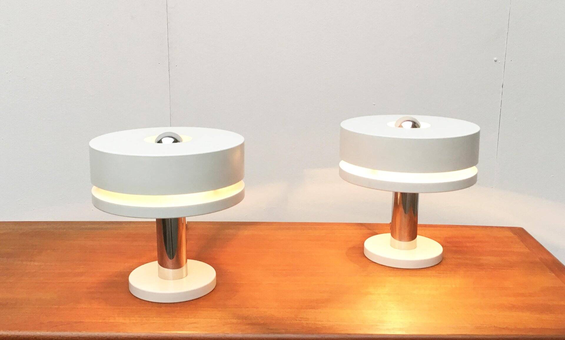 Minimalist table lamps from the German mid-century space age by Kaiser Idell / Kaiser Leuchten, 1960s, set of 2.