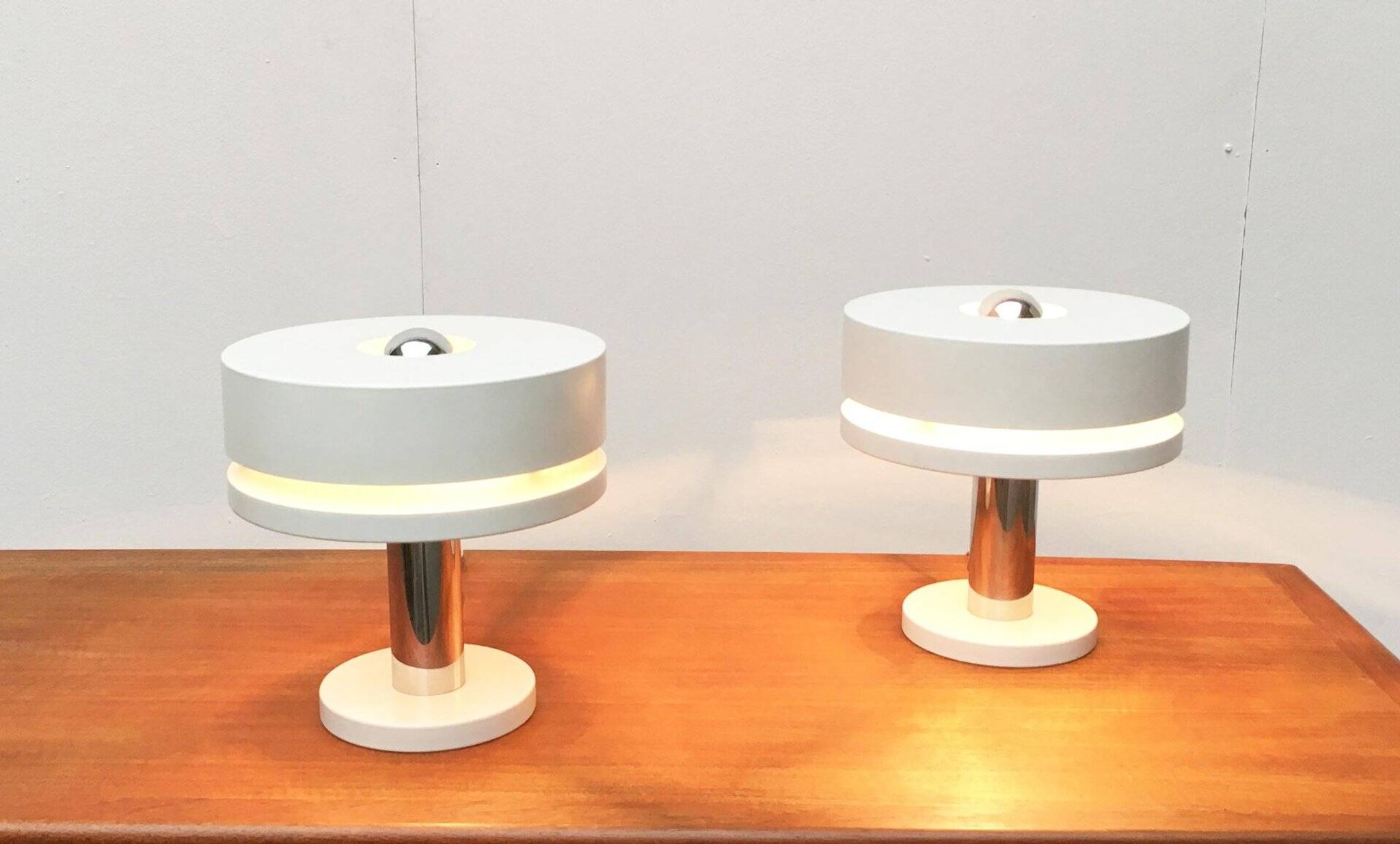 Minimalist table lamps from the German mid-century space age by Kaiser Idell / Kaiser Leuchten, 1960s, set of 2.