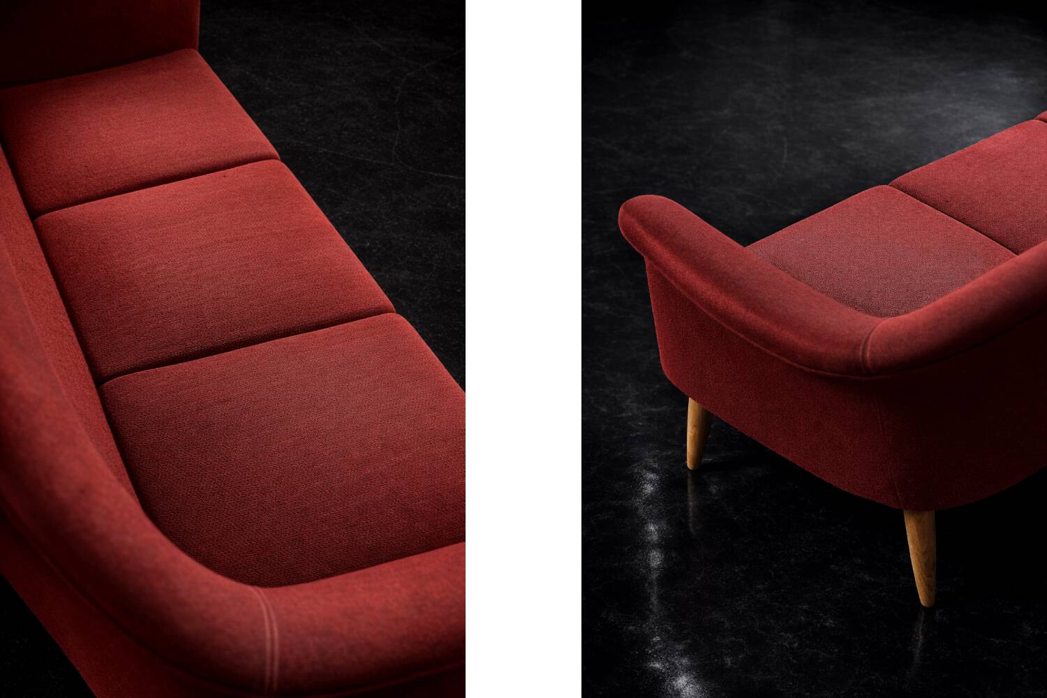 Vintage Mid-Century Scandinavian Modern 3-Seater Red Sofa