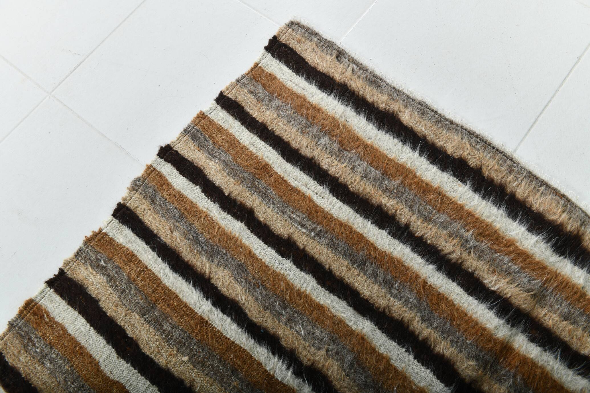 Striped Brown & Beige Vintage Kilim Rug, 133x170Cm