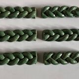 Set of 6 braided knife holders in green glazed earth