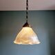 Large Holophane pendant light in transparent grooved glass