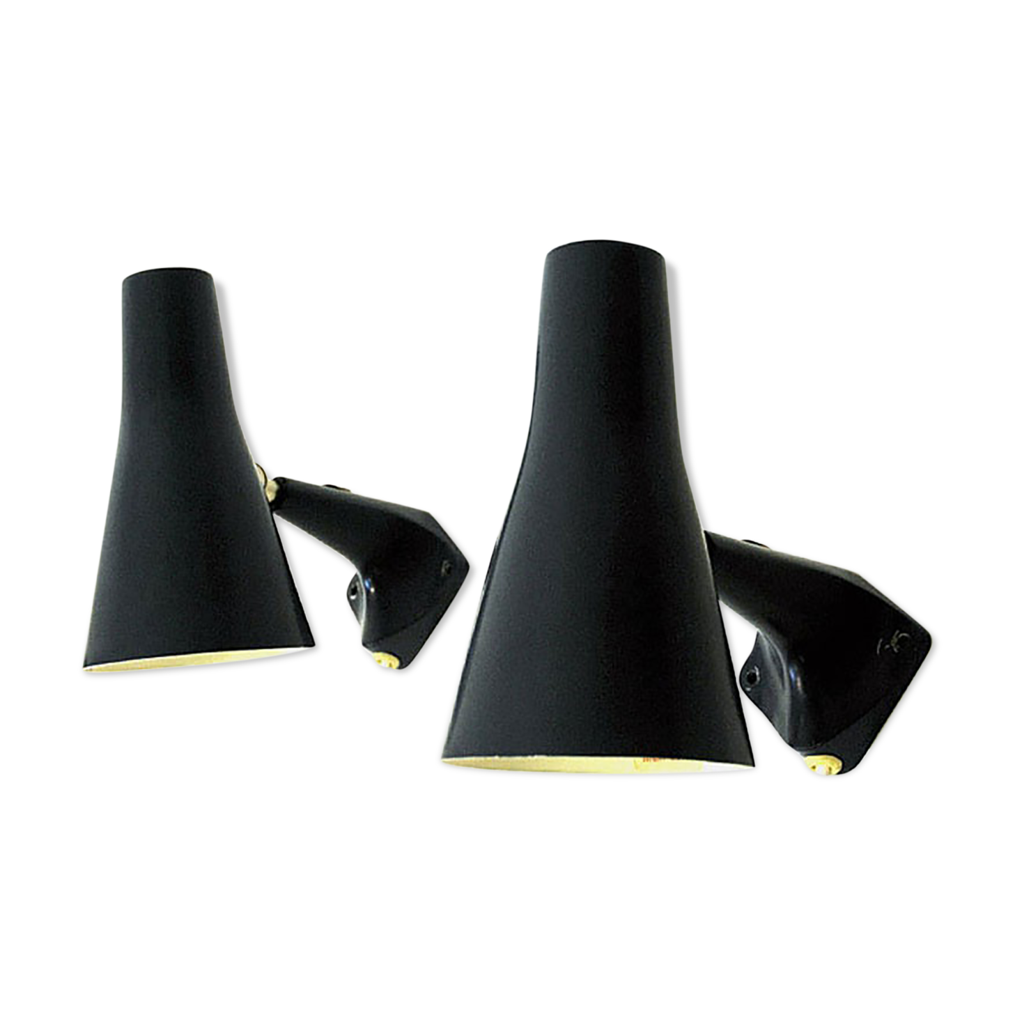 Blue metal cone shaped wall sconces pair by Asea - Sweden 1950s