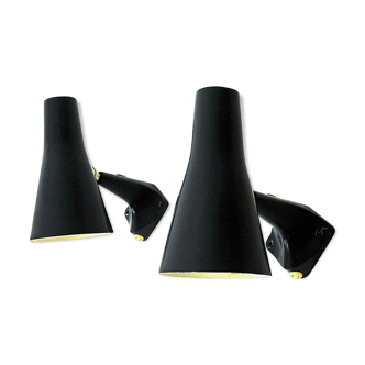 Paire d’appliques murales en forme de cône métallique bleu par Asea - Suède années 1950