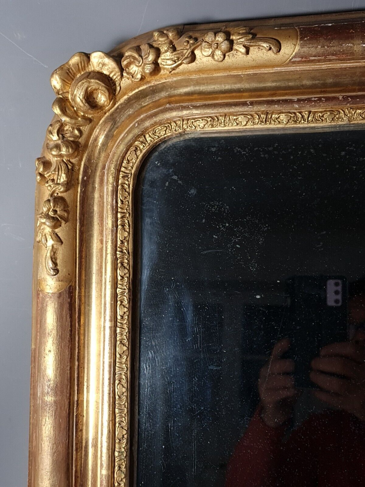 Mirror nineteenth century frame with doucine wood and stucco gilding gold leaf 75x56 cm SB
