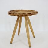 1970 Jan Kalous Beech an Rattan Side Table by ULUV,Czechoslovakia