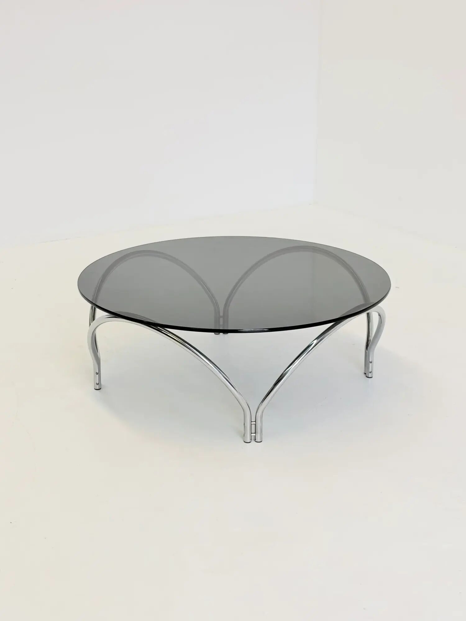 Table basse vintage Space Age en verre fumé et chrome