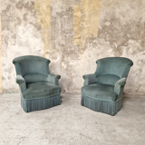 Pair of blue velvet toad armchairs