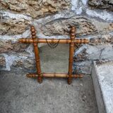 Vintage mirror with bamboo effect wood, country decor, flea market, chain