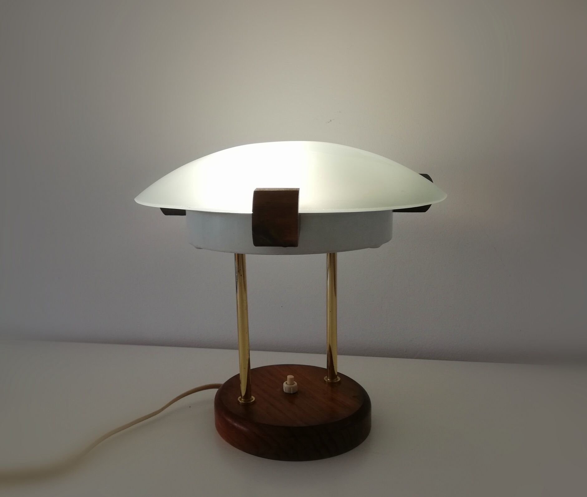 Glass wood library table lamp