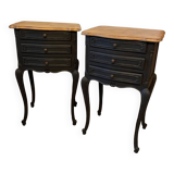 Pair of Louis XV style bedside tables with matt black patina